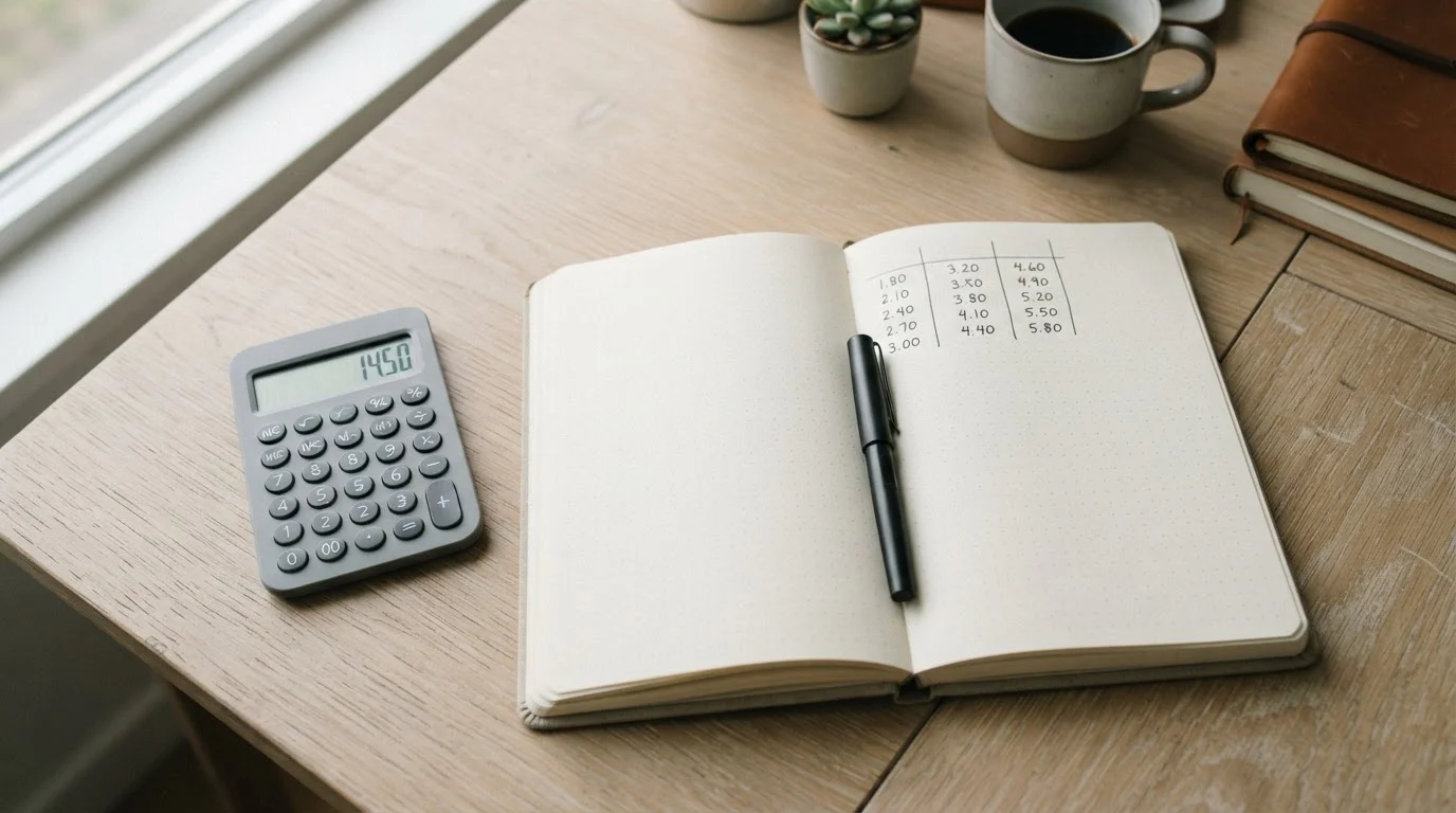 Taschenrechner und handschriftliche Quotenberechnung für Trixie-Wettsysteme