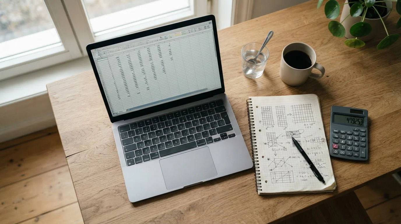 Analytischer Arbeitsplatz mit Taschenrechner und Notizen zur Berechnung von Systemwetten