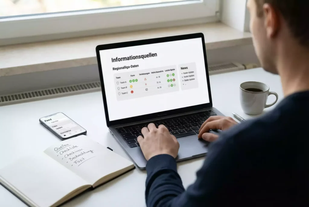 Informationsquellen Regionalliga-Wetten – Recherche am Laptop mit Fußballstatistiken