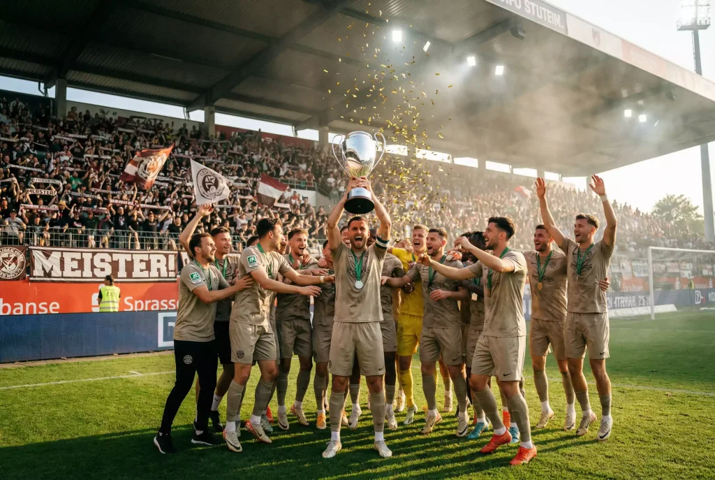 Langzeitwetten Regionalliga – Mannschaft feiert Meisterschaft am Saisonende