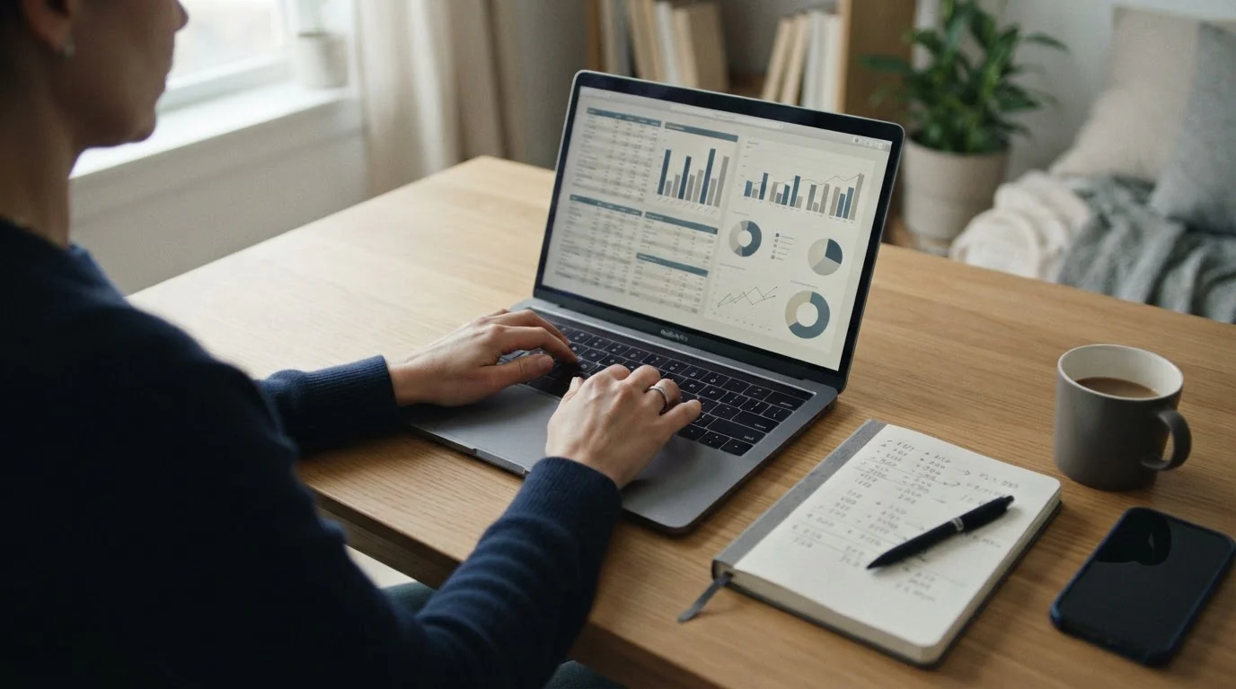 Analytische Sportwetten-Recherche mit Statistiken und Daten auf Laptop-Bildschirm
