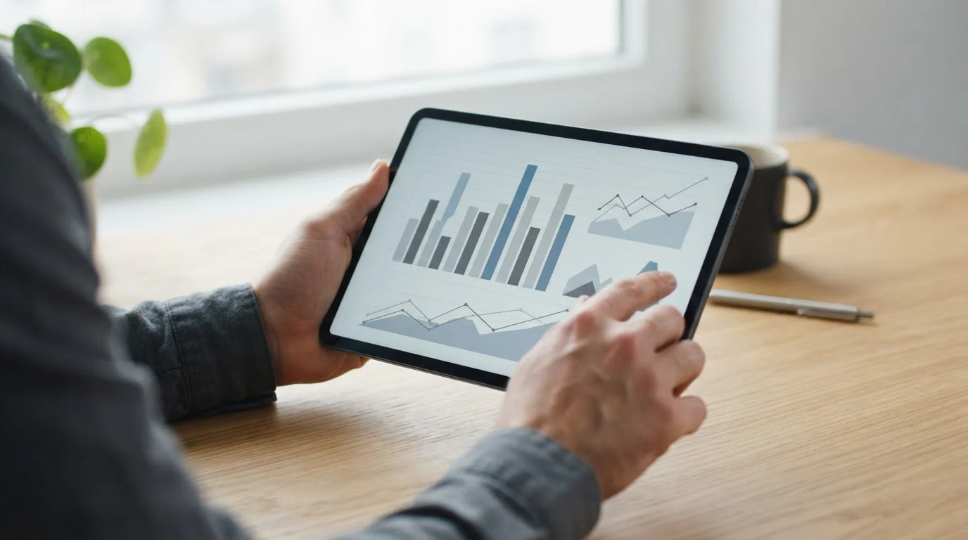 Fußballstatistiken und Datenvisualisierung auf Tablet-Bildschirm