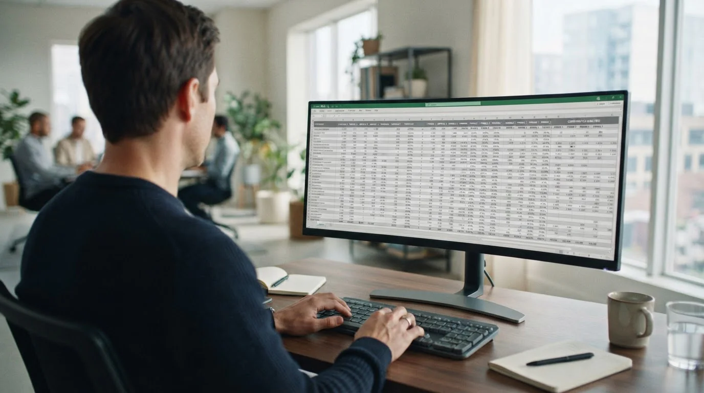 Person analysiert Vergleichstabelle verschiedener Wettanbieter am Computerbildschirm