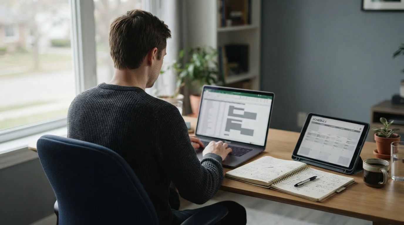 Arbeitsplatz mit Laptop und Notizen für Wettanalyse