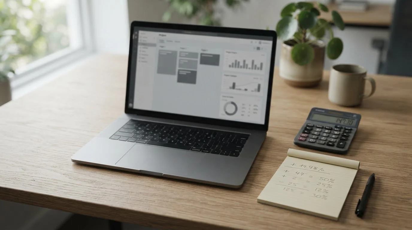 Analytischer Arbeitsplatz mit Taschenrechner und Notizen zu Wettbedingungen
